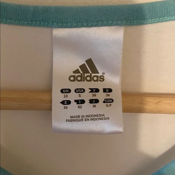 Adidas White and Turquoise V-Neck Long Sleeve Shirt, size small - Picture 3 of 5